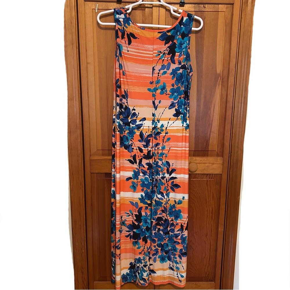 Snap Orange Blue Floral Maxi Sundress Plus 1X EUC Sleeveless Summer Dress - Picture 6 of 10